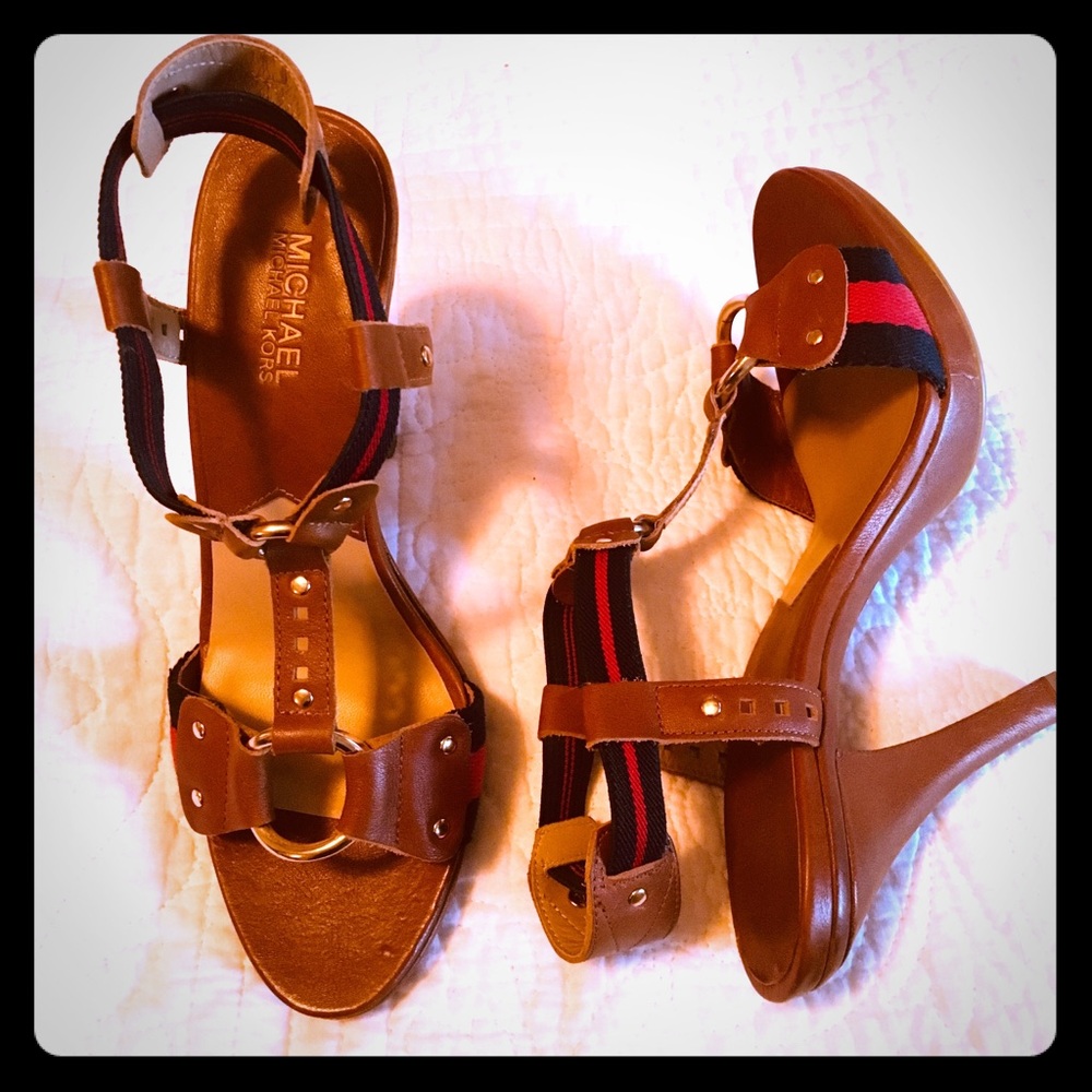 Michael Kors size 8 red, blue & brown heels